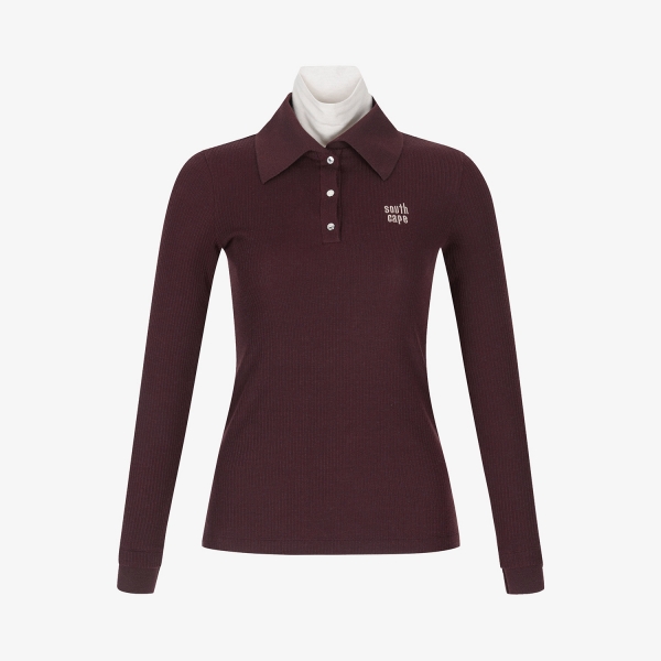 사우스케이프 여성 레이어드 울 카라 골지 티셔츠_브라운