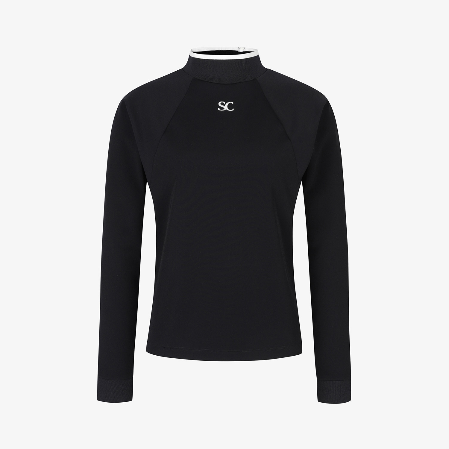 사우스케이프 여성 하이넥 배색 스트레치 티셔츠_블랙