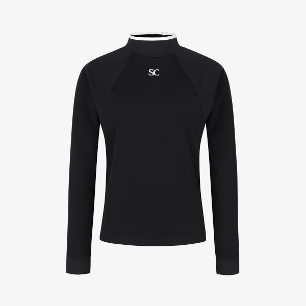 사우스케이프 여성 하이넥 배색 스트레치 티셔츠_블랙