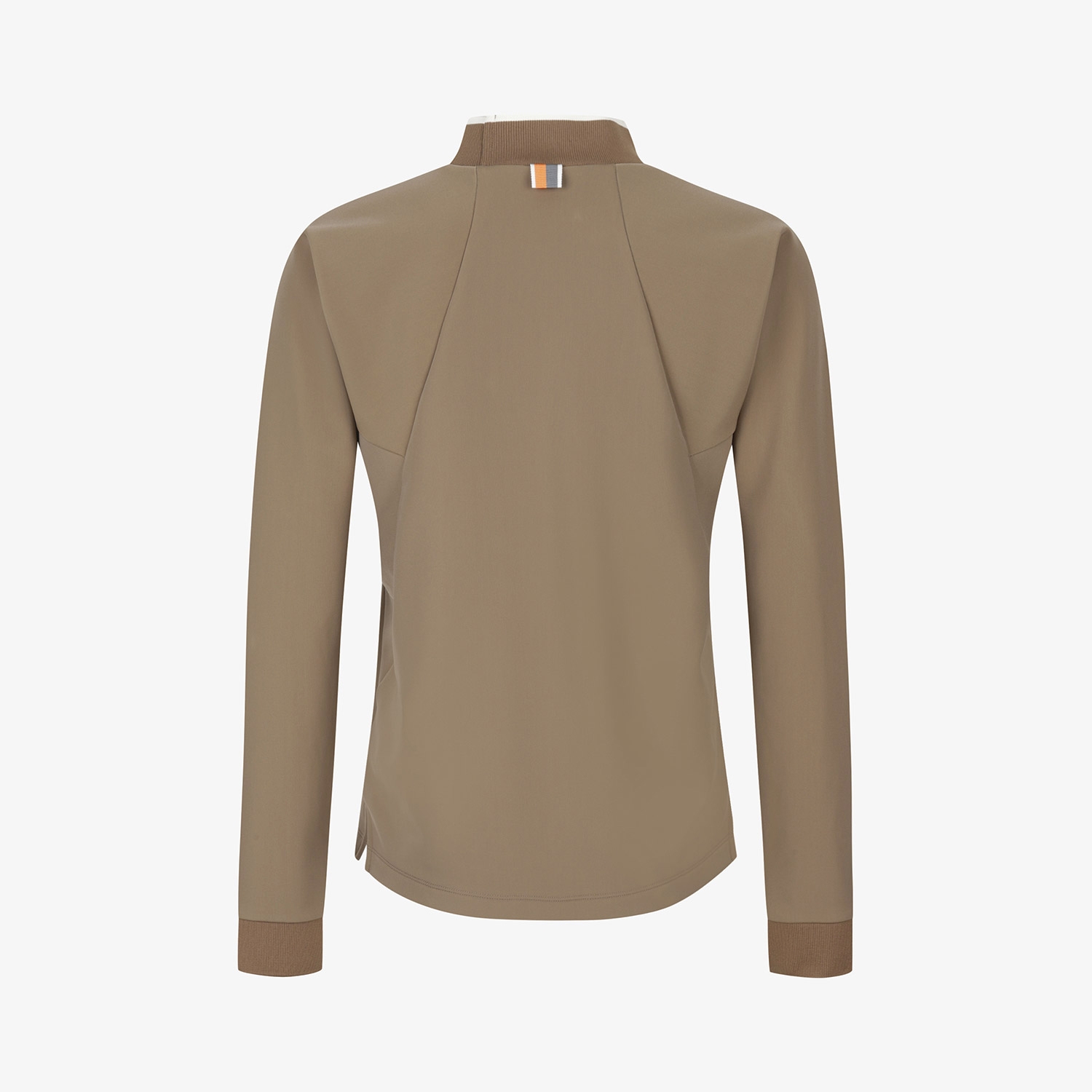 사우스케이프 여성 하이넥 배색 스트레치 티셔츠_다크 베이지