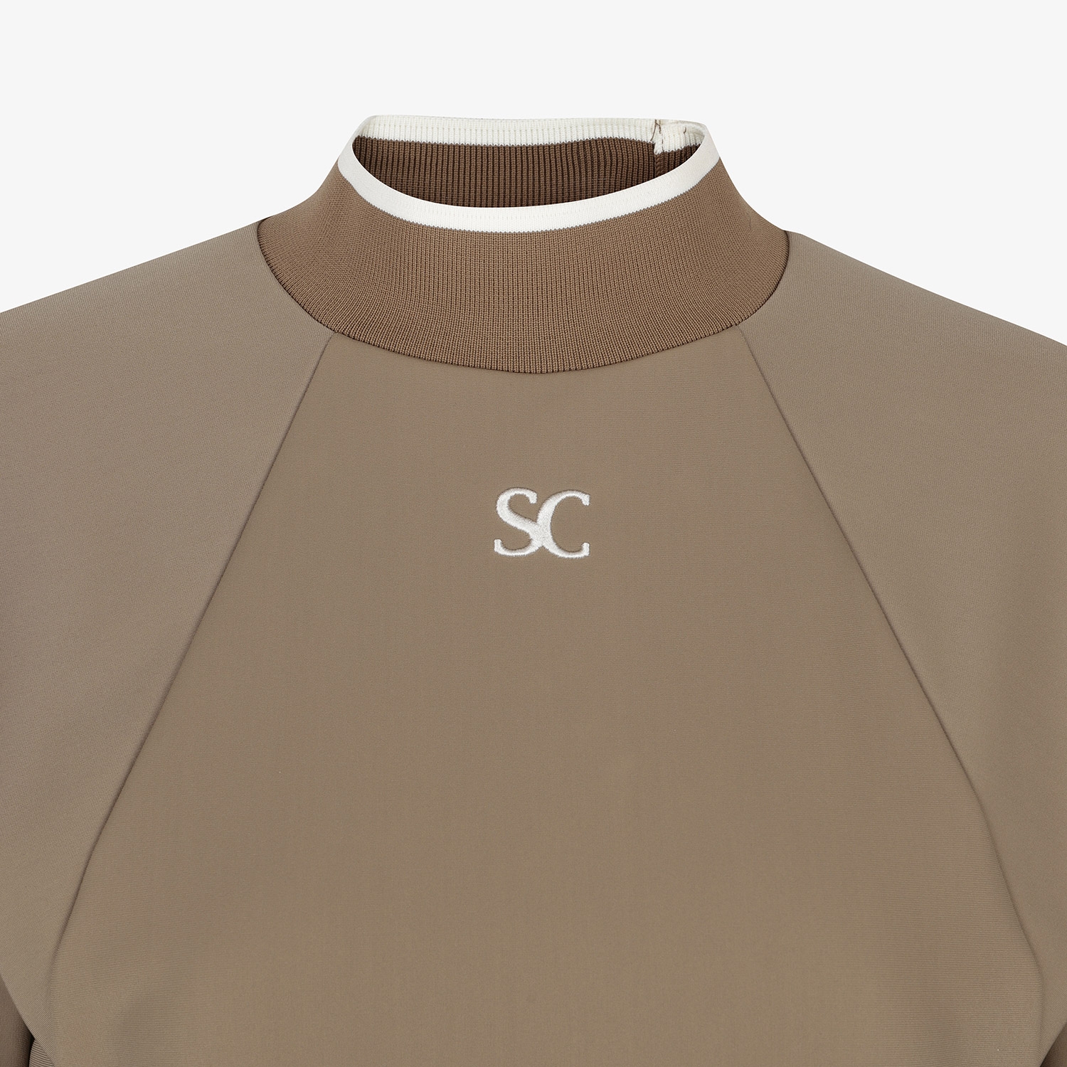 사우스케이프 여성 하이넥 배색 스트레치 티셔츠_다크 베이지