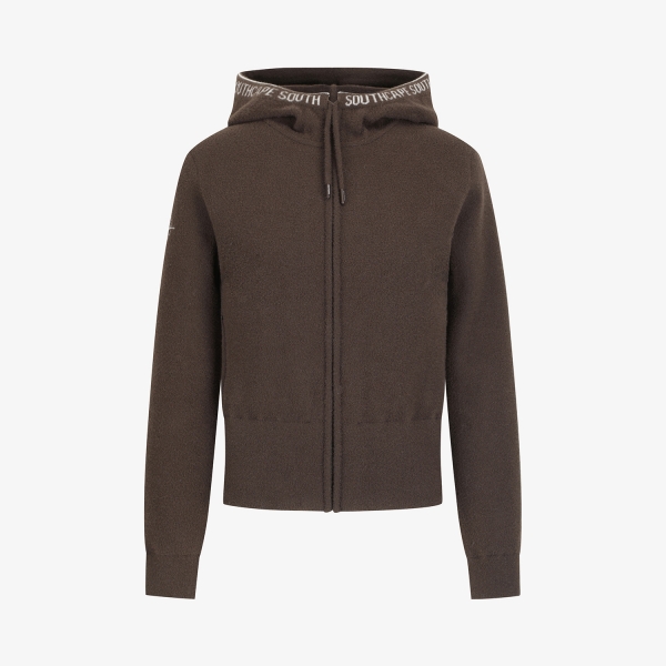 여성 사우스크로스 헤어리 니트 후드 집업_브라운