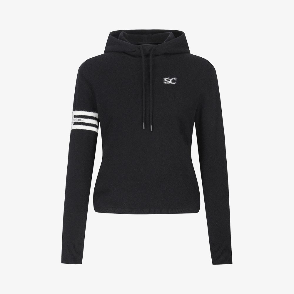 여성 사우스크로스 방풍 캐시미어 헤어리 후드 니트_블랙