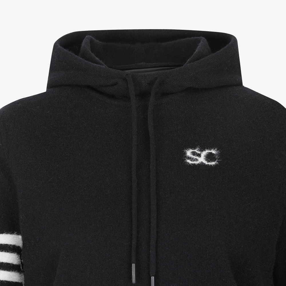 여성 사우스크로스 방풍 캐시미어 헤어리 후드 니트_블랙