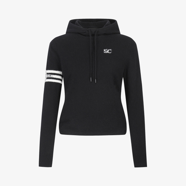 여성 사우스크로스 방풍 캐시미어 헤어리 후드 니트_블랙