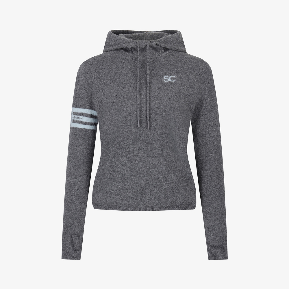 여성 사우스크로스 방풍 캐시미어 헤어리 후드 니트_그레이