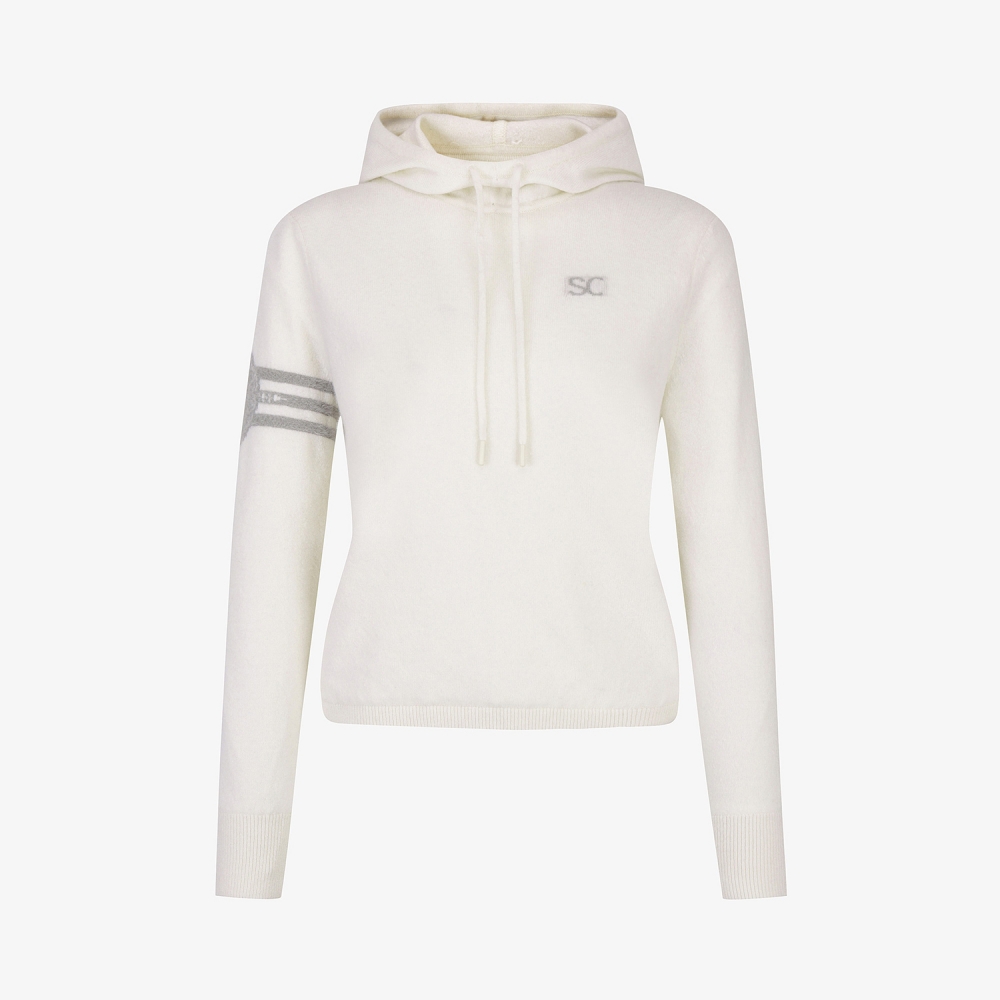 여성 사우스크로스 방풍 캐시미어 헤어리 후드 니트_화이트