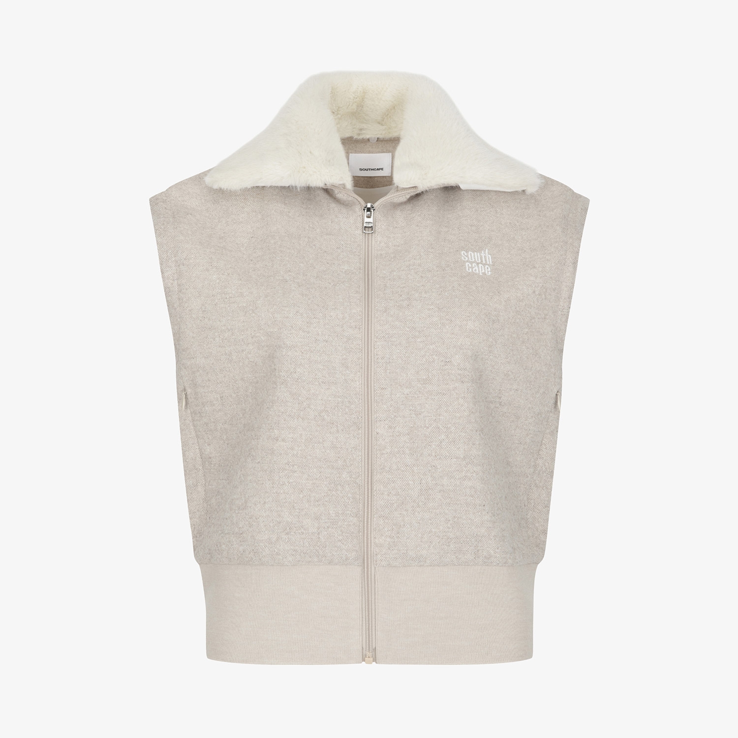 사우스케이프 여성 밍크퍼 카라 집업 베스트_베이지