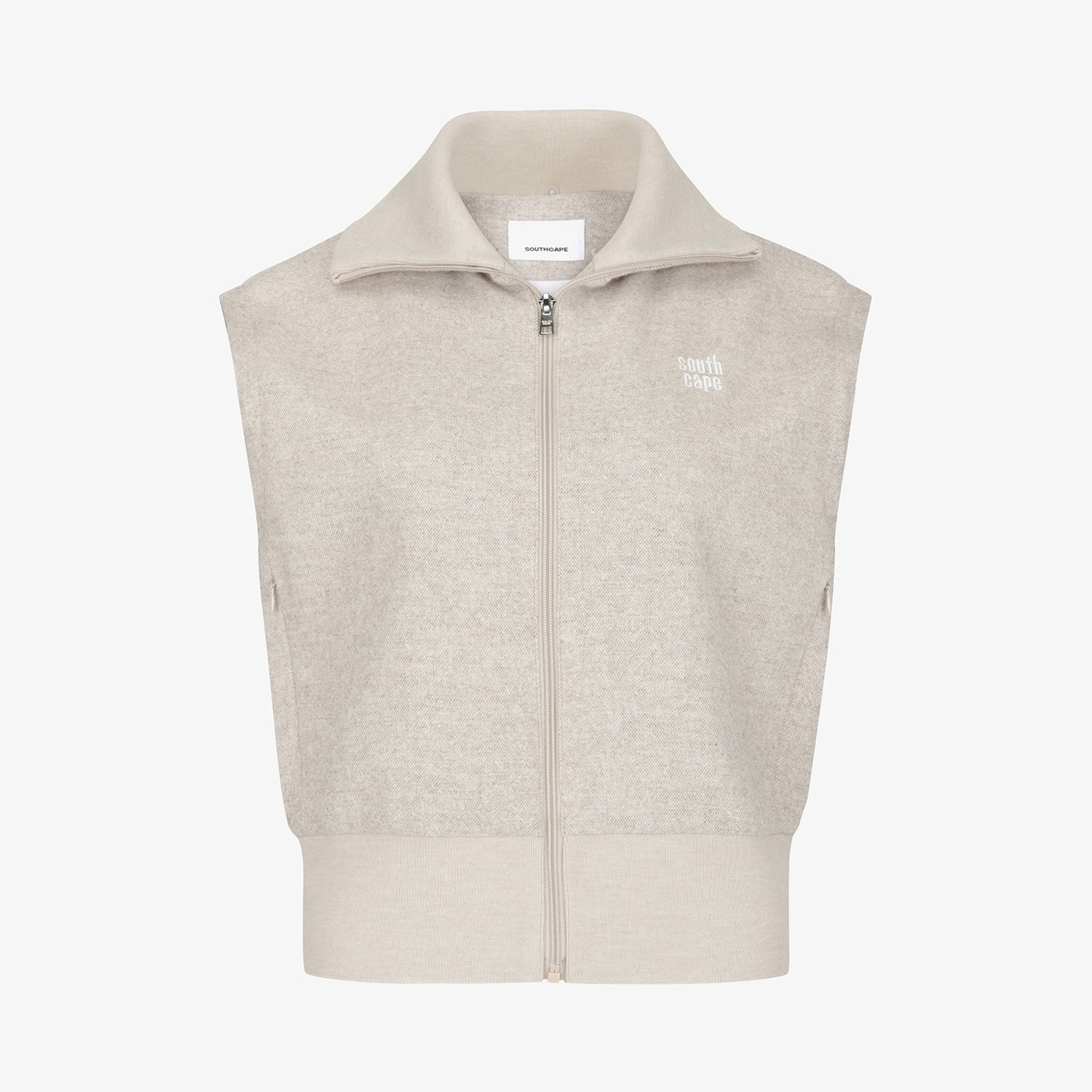 사우스케이프 여성 밍크퍼 카라 집업 베스트_베이지