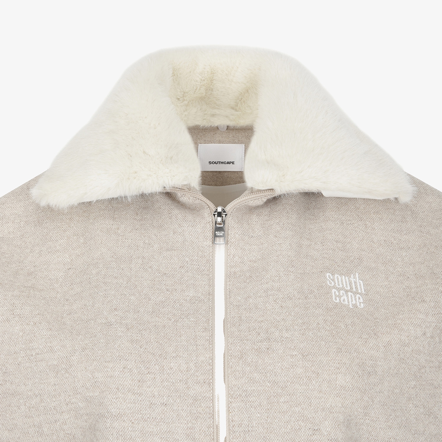 사우스케이프 여성 밍크퍼 카라 집업 베스트_베이지