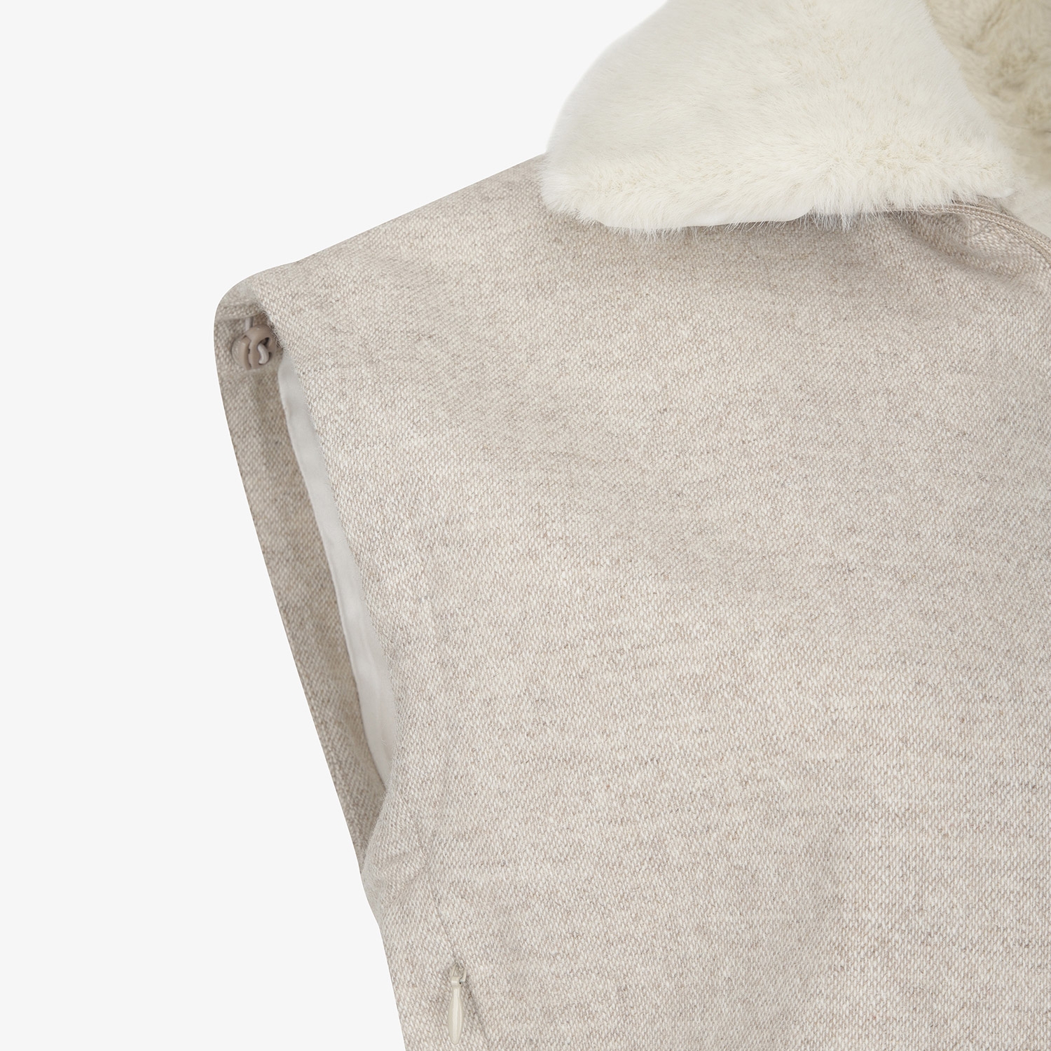 사우스케이프 여성 밍크퍼 카라 집업 베스트_베이지