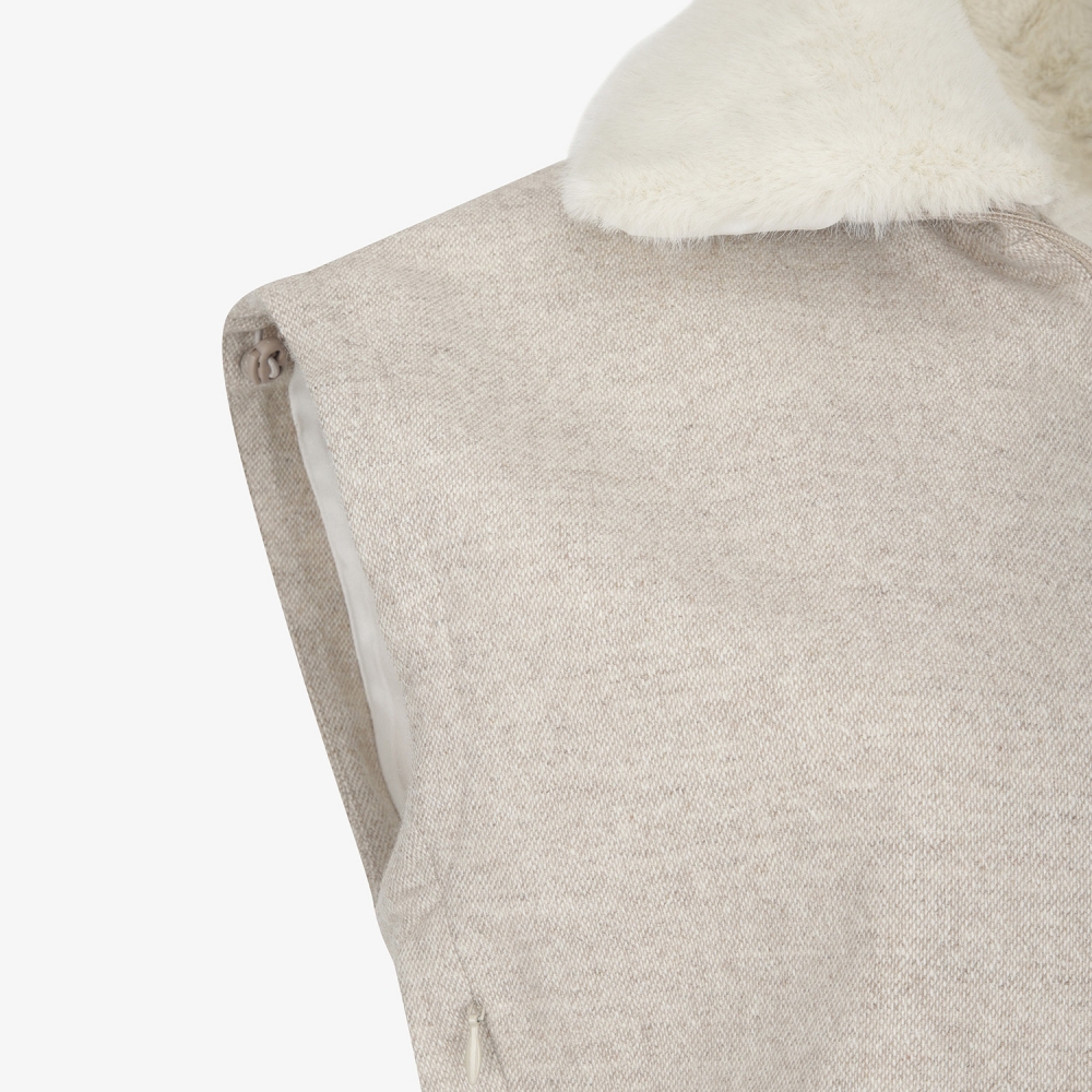 사우스케이프 여성 밍크퍼 카라 집업 베스트_베이지