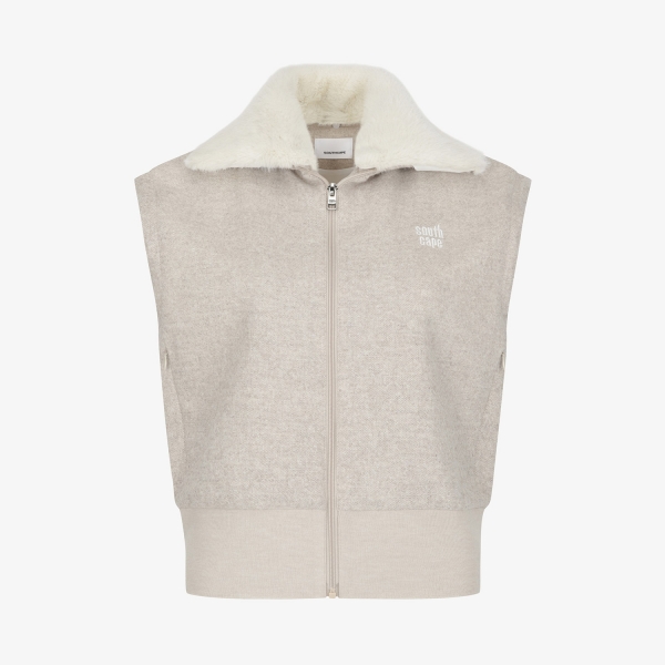 사우스케이프 여성 밍크퍼 카라 집업 베스트_베이지