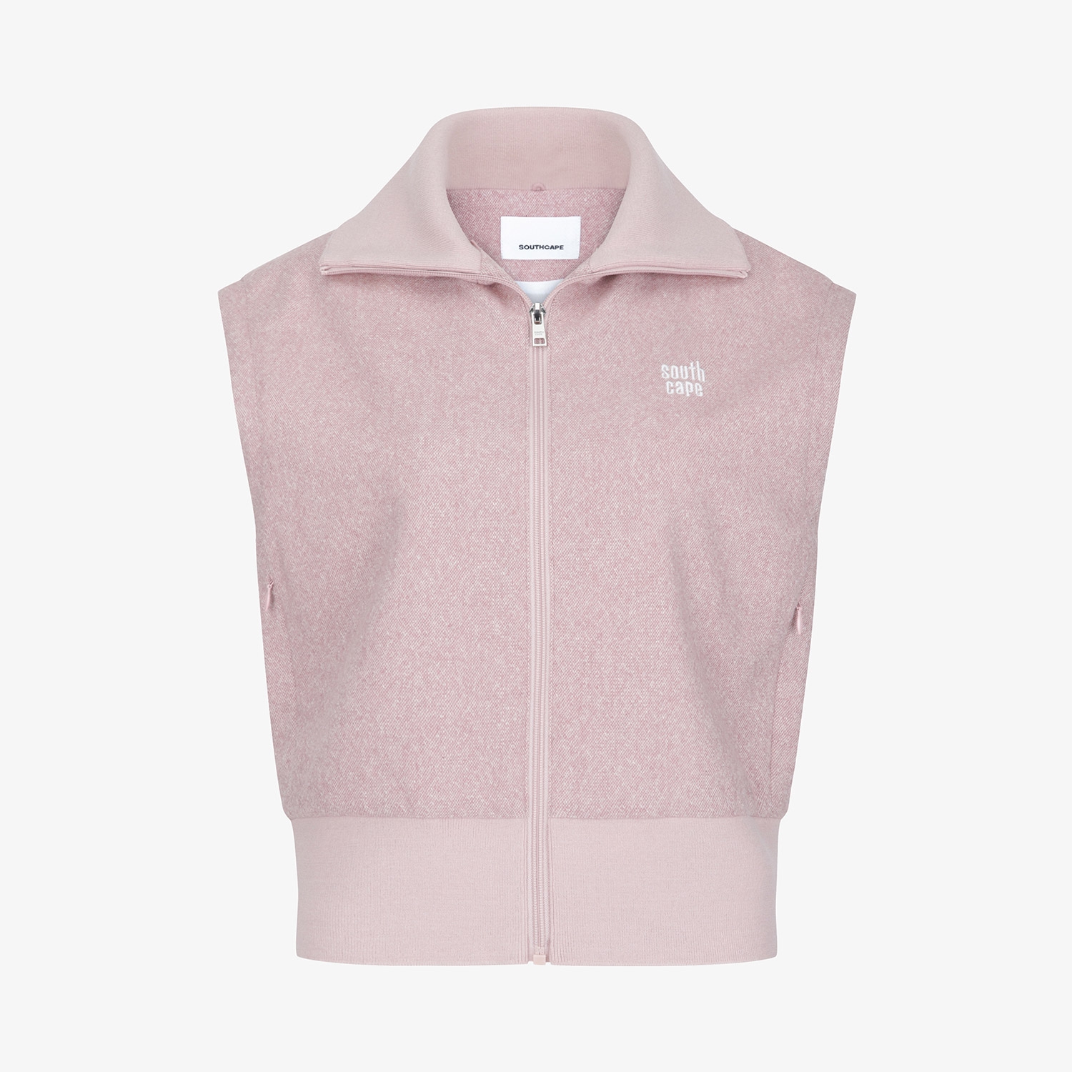 사우스케이프 여성 밍크퍼 카라 집업 베스트_핑크