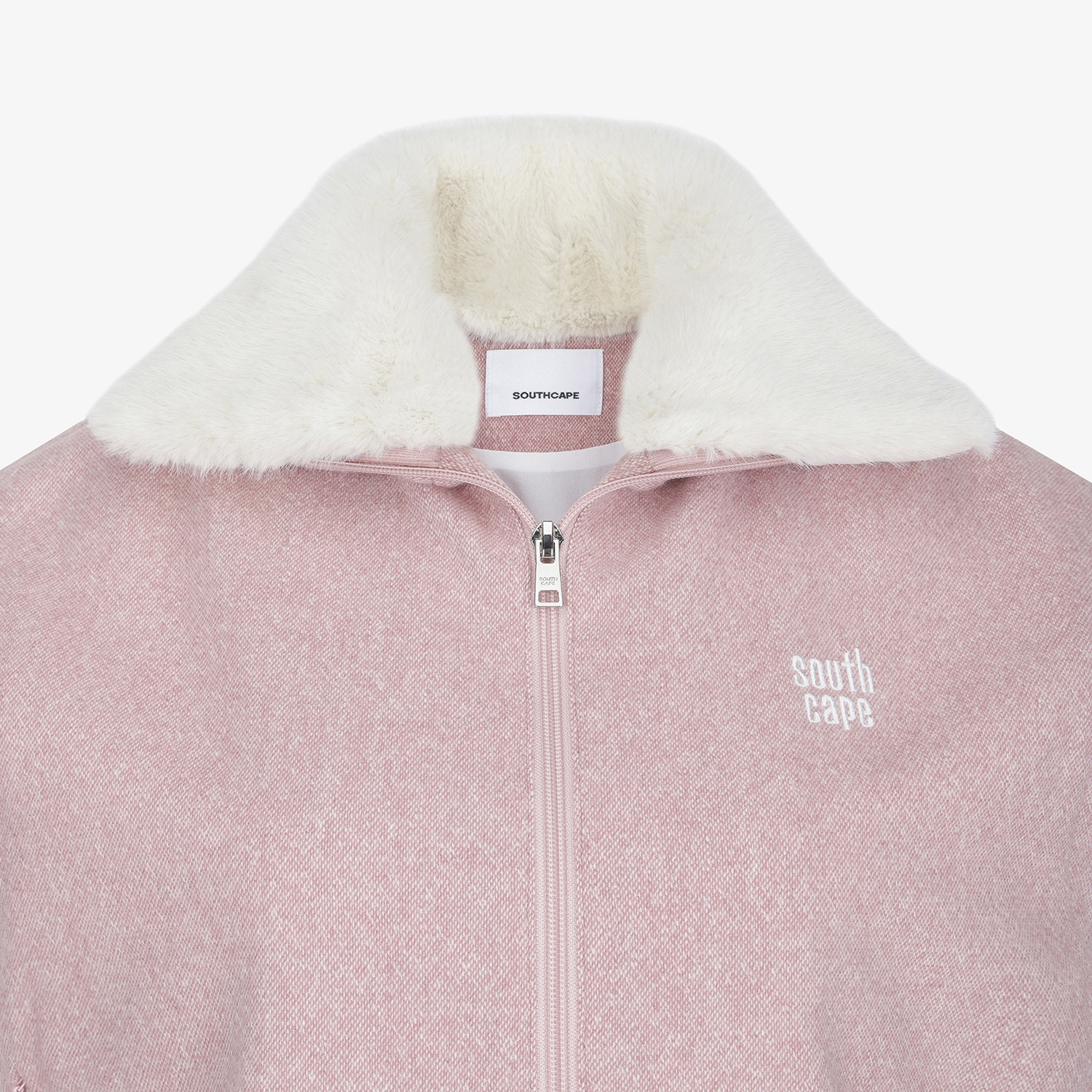 사우스케이프 여성 밍크퍼 카라 집업 베스트_핑크