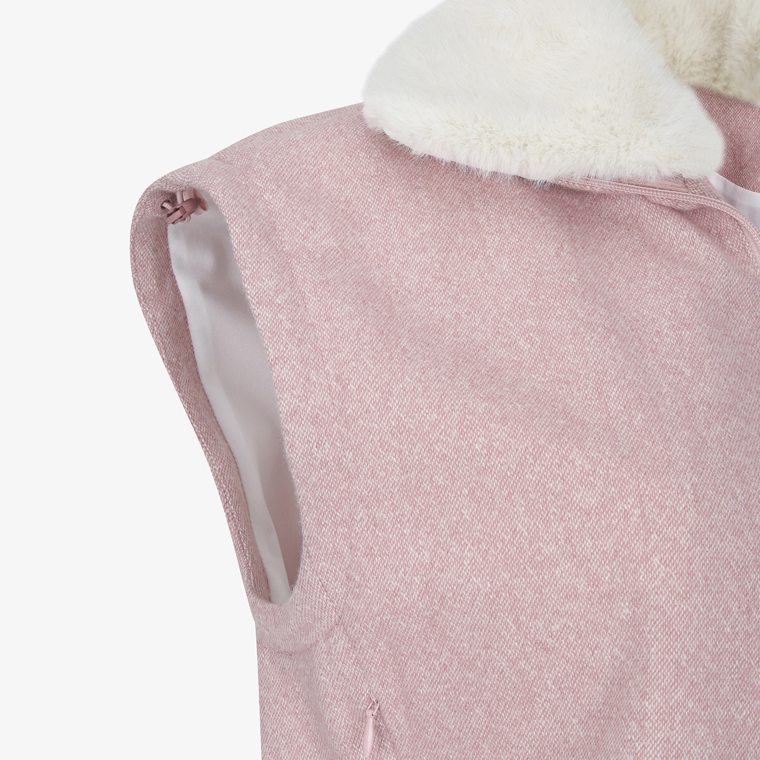 사우스케이프 여성 밍크퍼 카라 집업 베스트_핑크