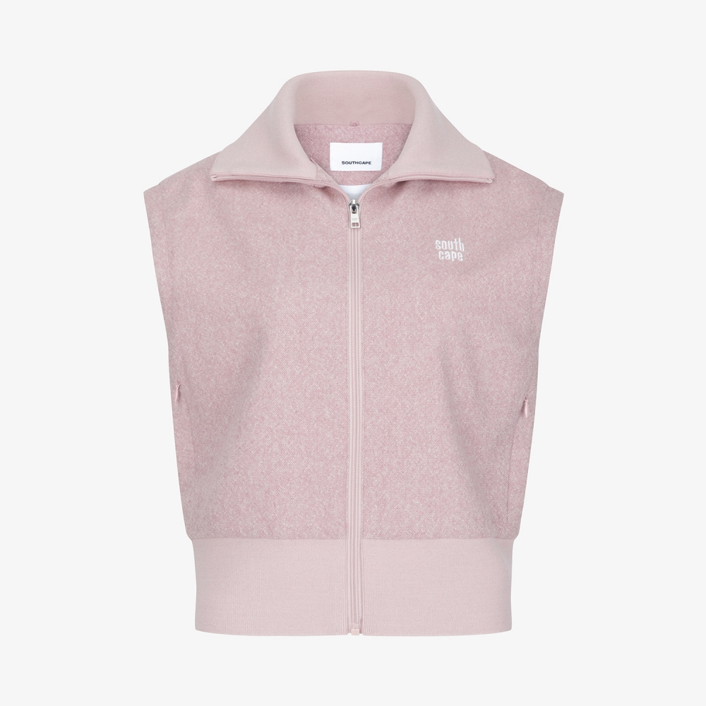 사우스케이프 여성 밍크퍼 카라 집업 베스트_핑크