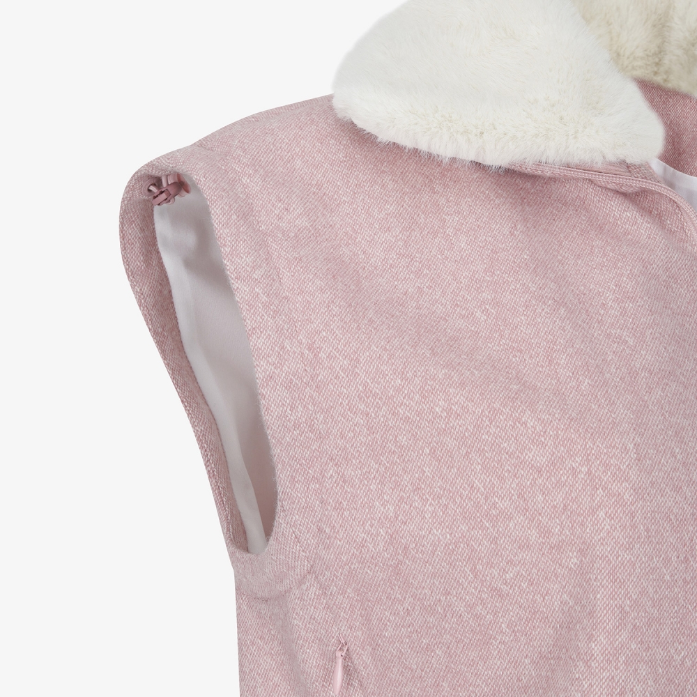 사우스케이프 여성 밍크퍼 카라 집업 베스트_핑크