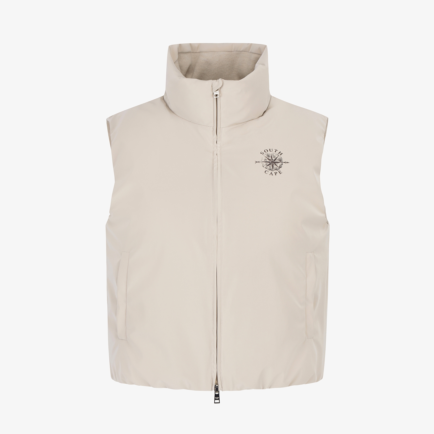 여성 사우스크로스 글로시 구스 다운 패딩 베스트_라이트 베이지