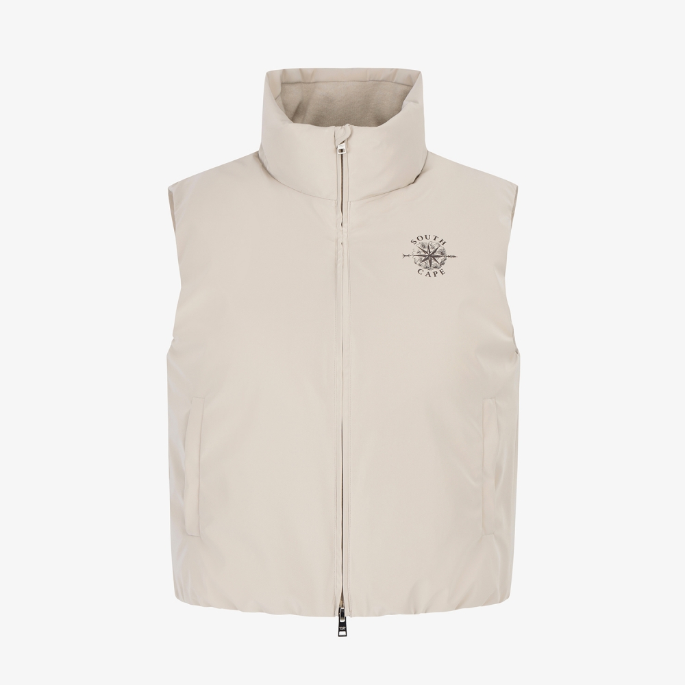 여성 사우스크로스 글로시 구스 다운 패딩 베스트_라이트 베이지