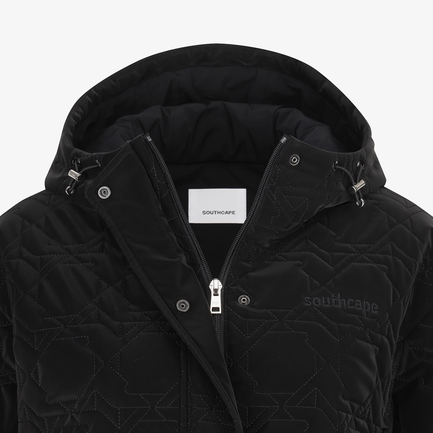 사우스케이프 여성 글로시 퀼팅 하프슬리브 패딩 점퍼_블랙