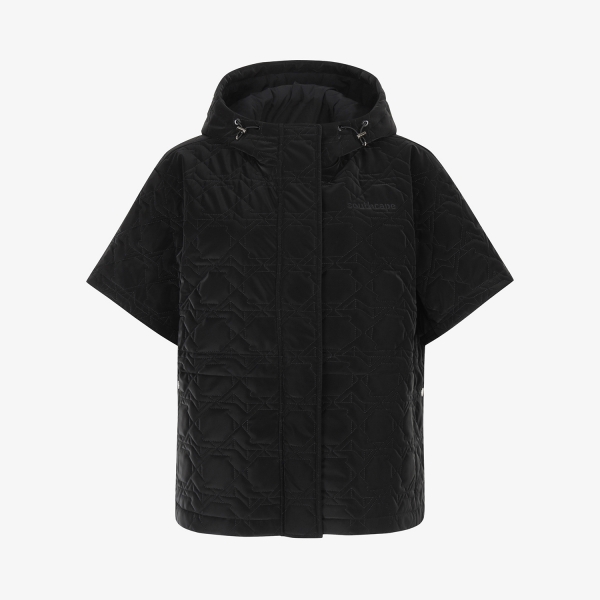 사우스케이프 여성 글로시 퀼팅 하프슬리브 패딩 점퍼_블랙