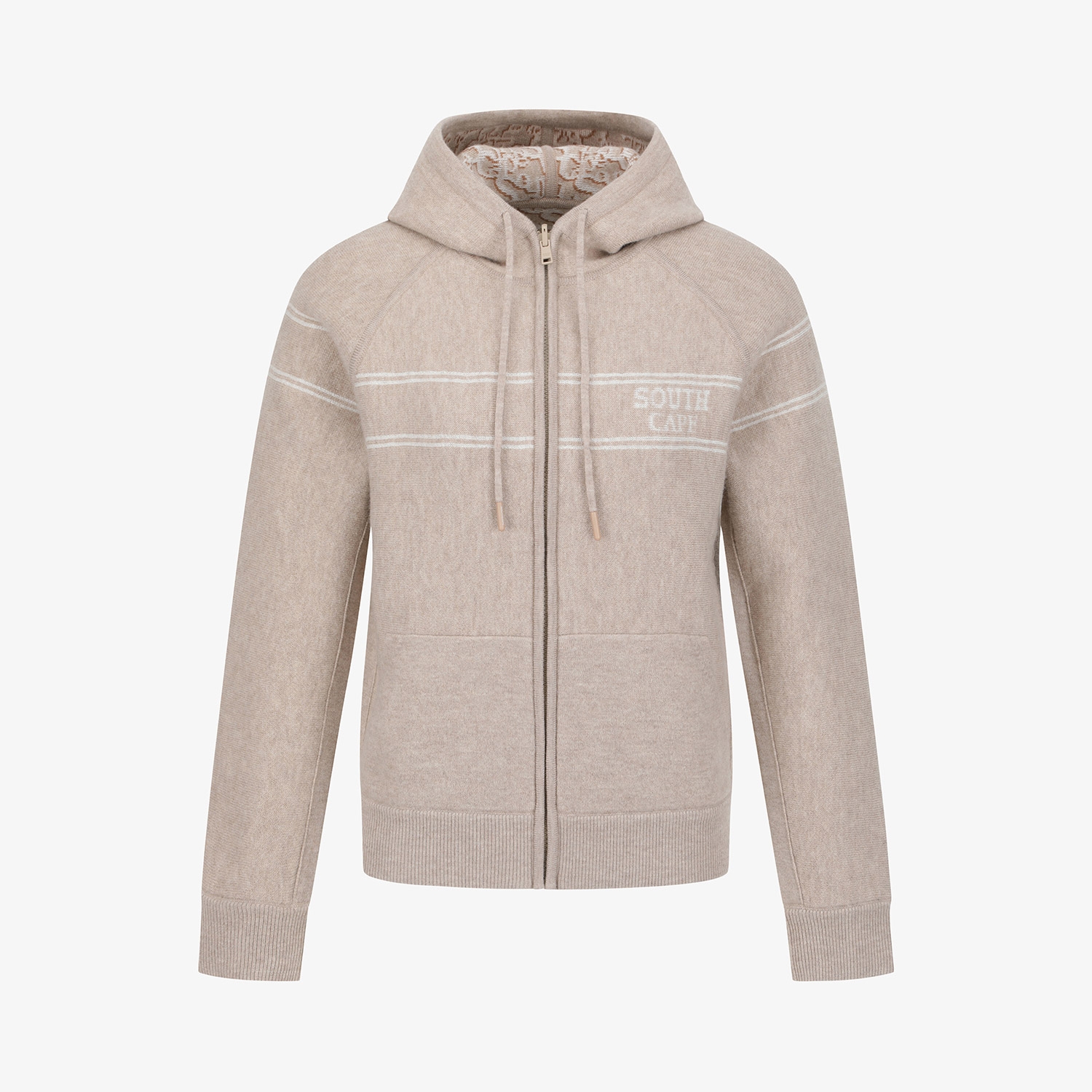 사우스케이프 여성 리버시블 자카드 니트 후드 집업_베이지