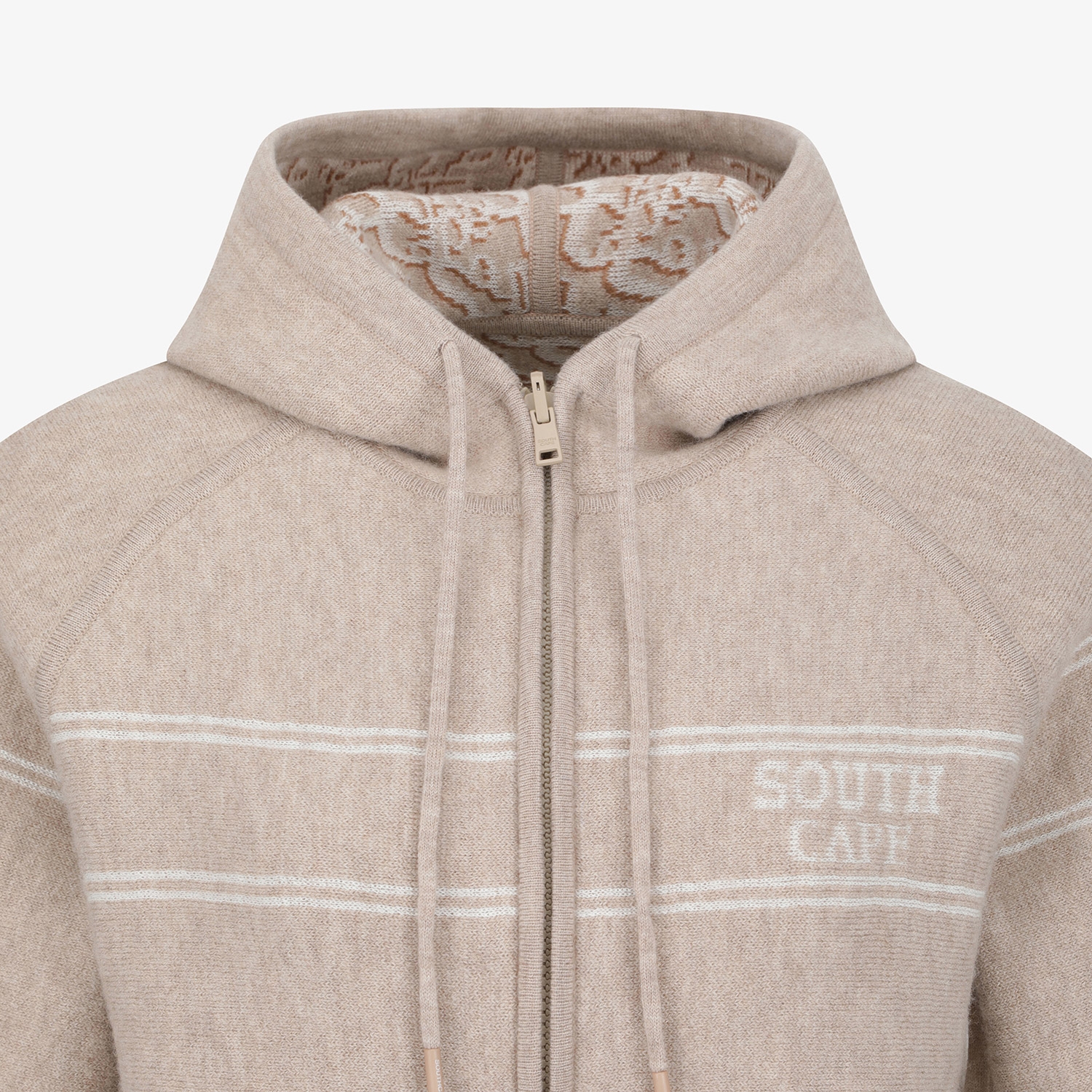 사우스케이프 여성 리버시블 자카드 니트 후드 집업_베이지