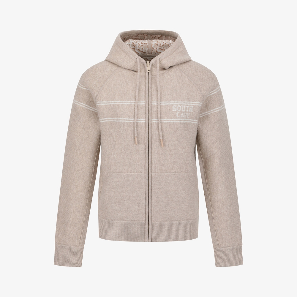 사우스케이프 여성 리버시블 자카드 니트 후드 집업_베이지