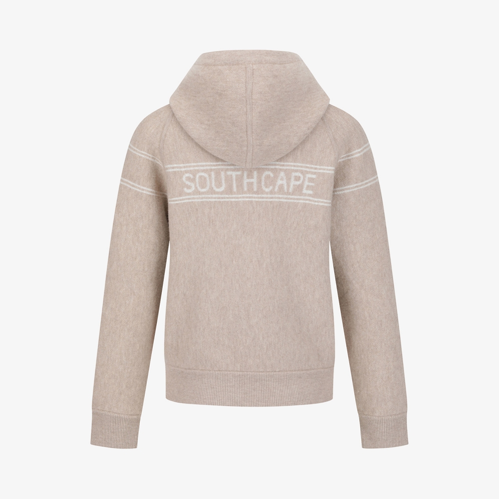 사우스케이프 여성 리버시블 자카드 니트 후드 집업_베이지