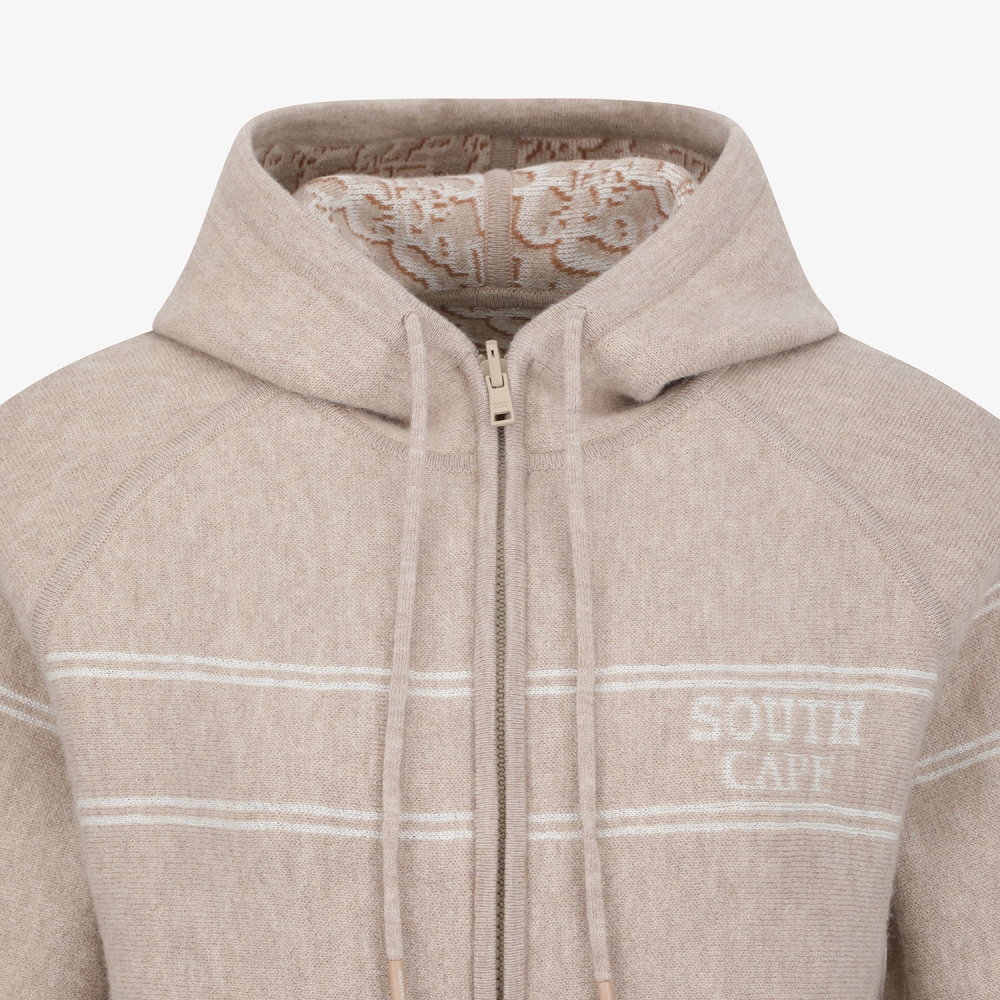 사우스케이프 여성 리버시블 자카드 니트 후드 집업_베이지