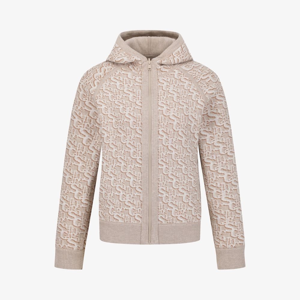 사우스케이프 여성 리버시블 자카드 니트 후드 집업_베이지