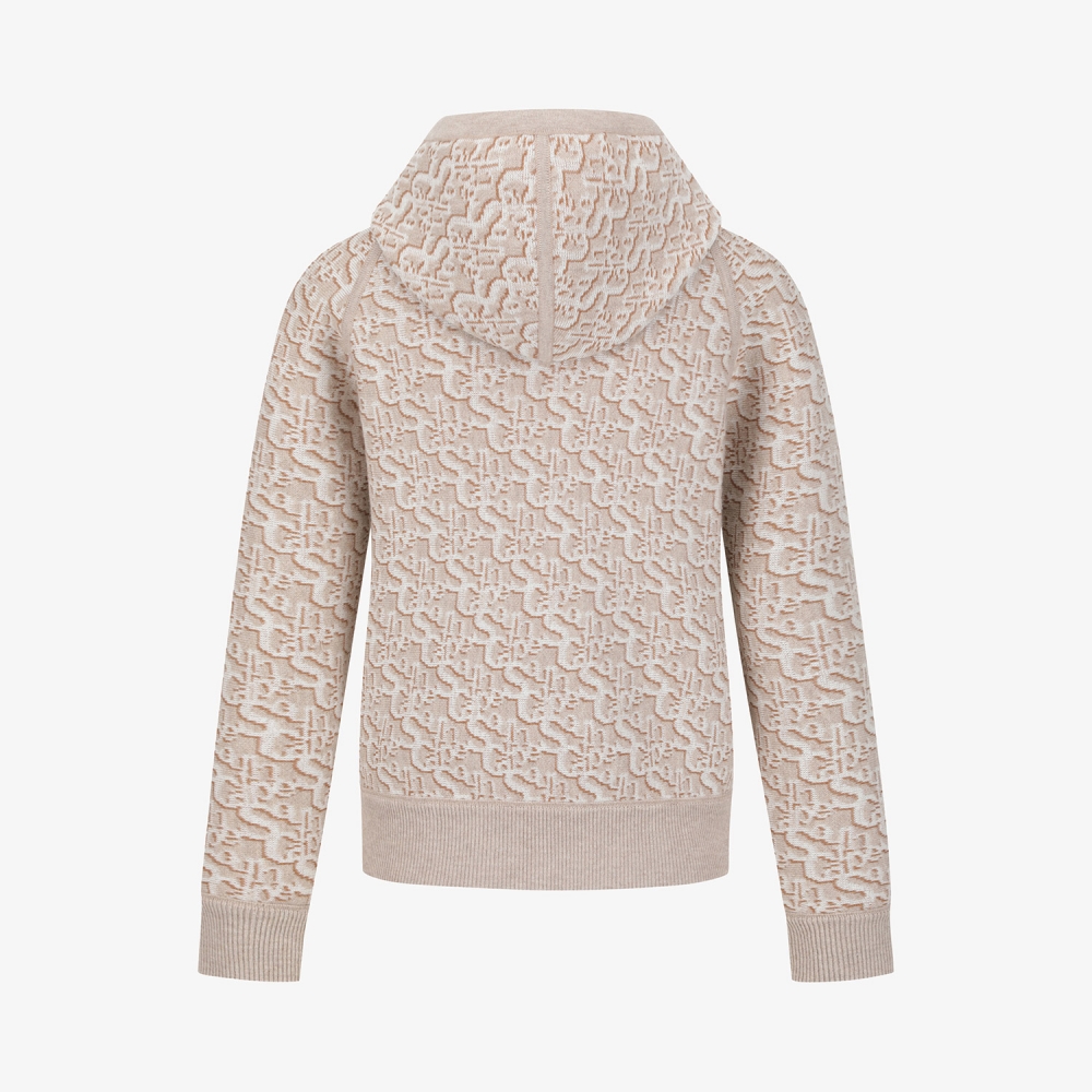 사우스케이프 여성 리버시블 자카드 니트 후드 집업_베이지