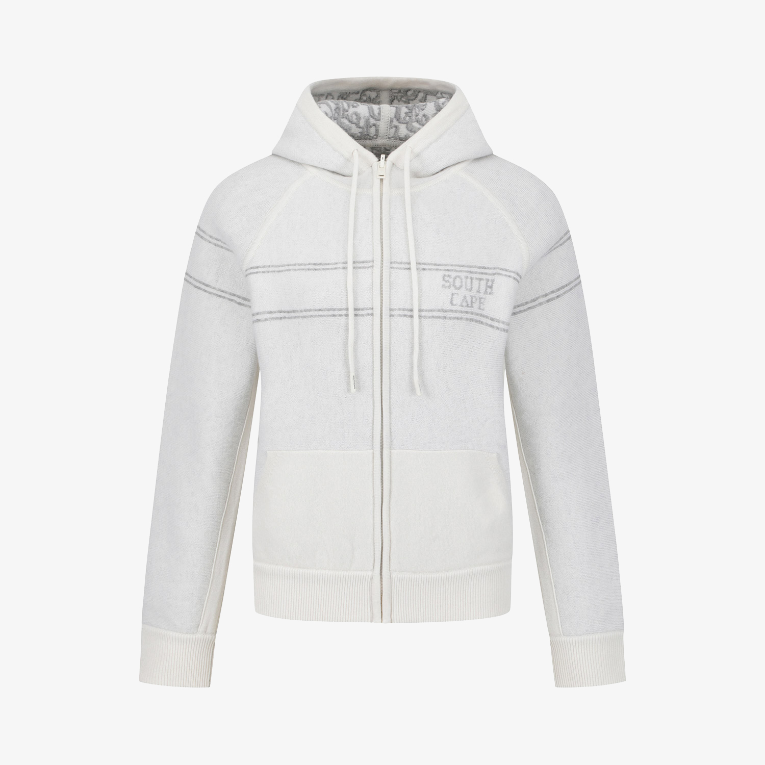 사우스케이프 여성 리버시블 자카드 니트 후드 집업_아이보리