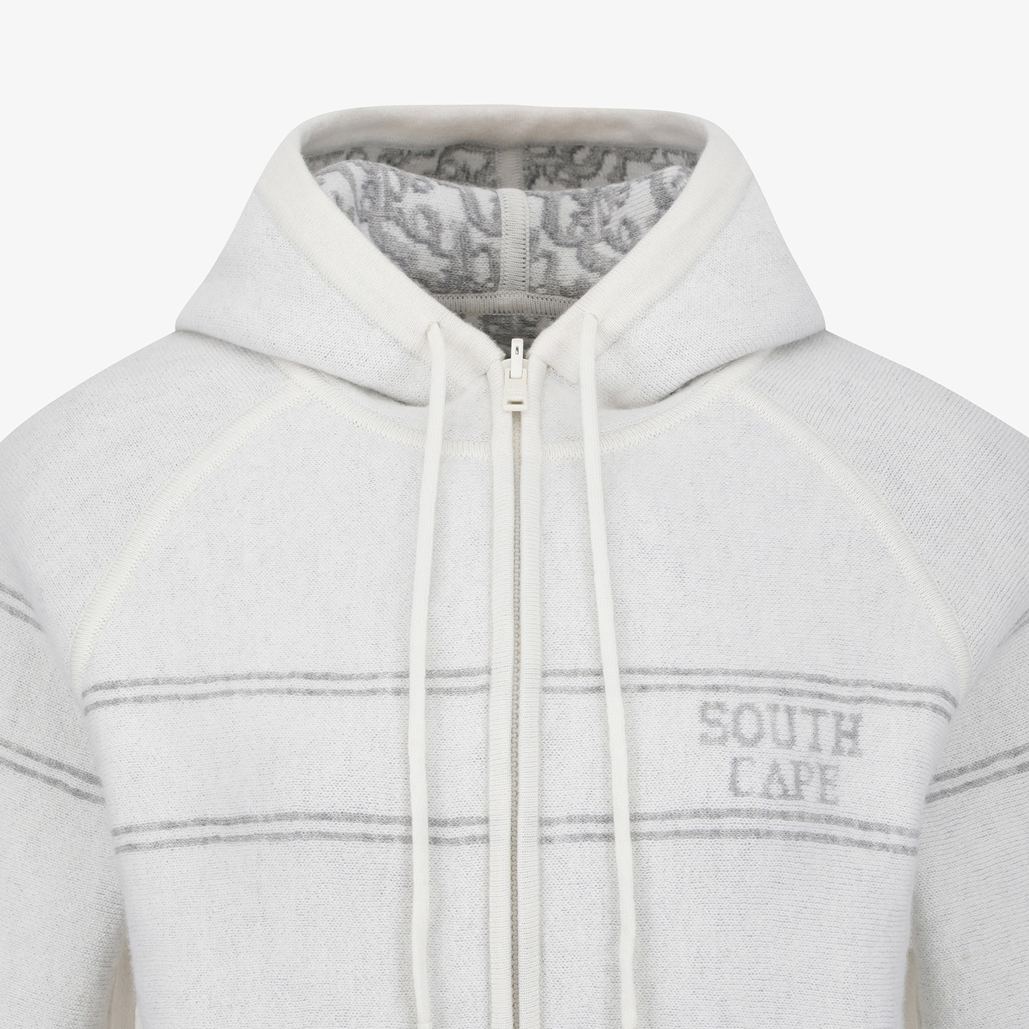 사우스케이프 여성 리버시블 자카드 니트 후드 집업_아이보리