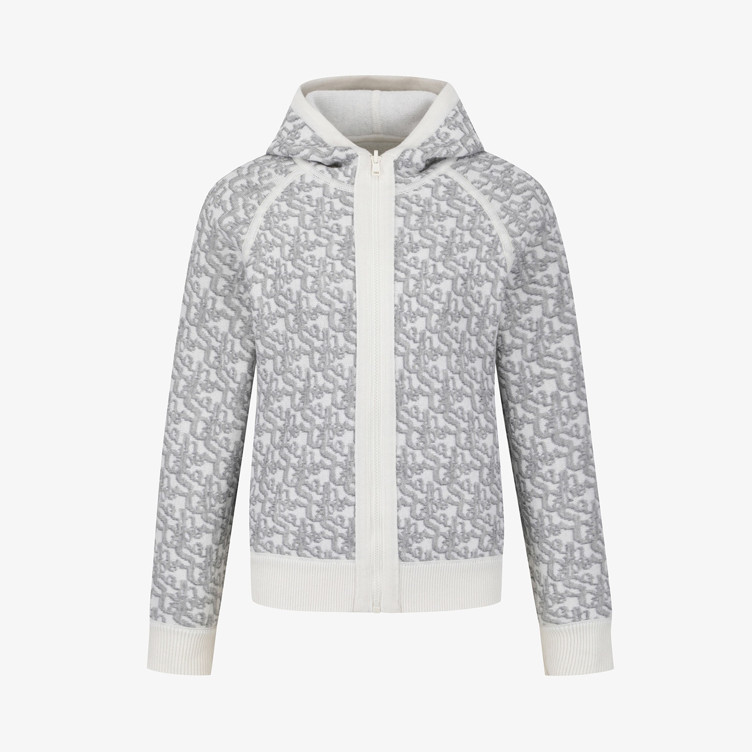 사우스케이프 여성 리버시블 자카드 니트 후드 집업_아이보리