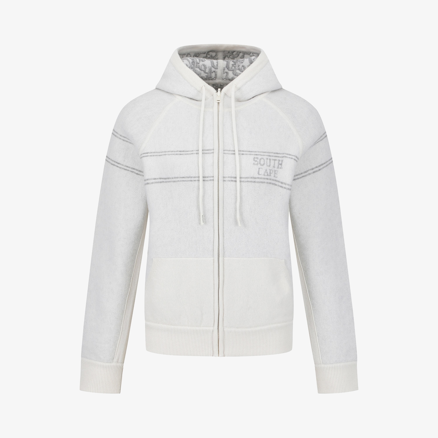 사우스케이프 여성 리버시블 자카드 니트 후드 집업_아이보리