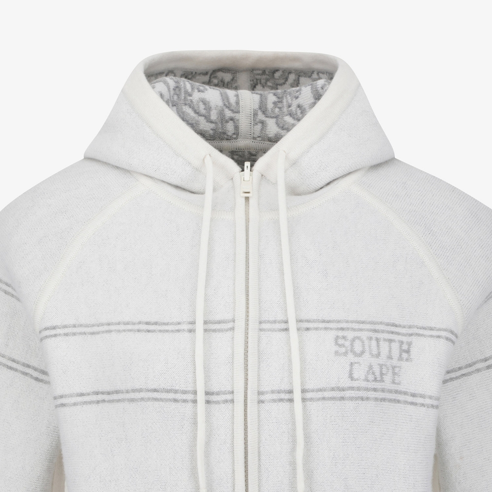 사우스케이프 여성 리버시블 자카드 니트 후드 집업_아이보리