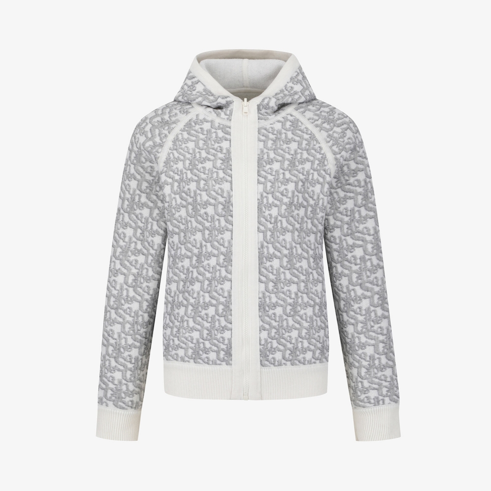 사우스케이프 여성 리버시블 자카드 니트 후드 집업_아이보리