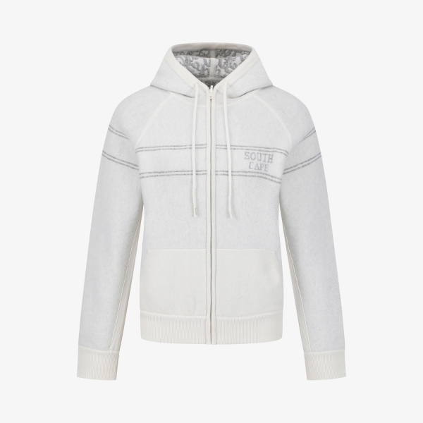 사우스케이프 여성 리버시블 자카드 니트 후드 집업_아이보리