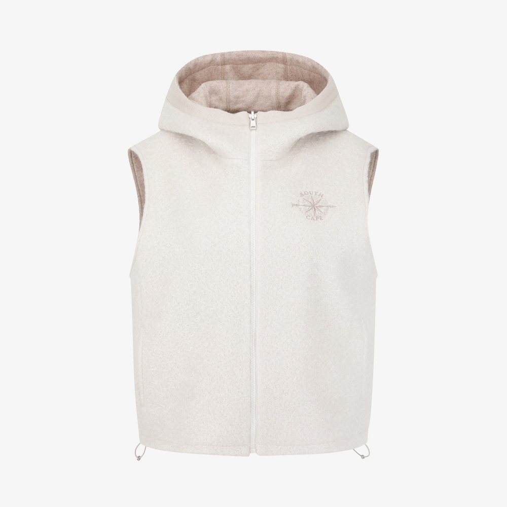 사우스크로스 여성 리버시블 부클 니트 후드 베스트_베이지