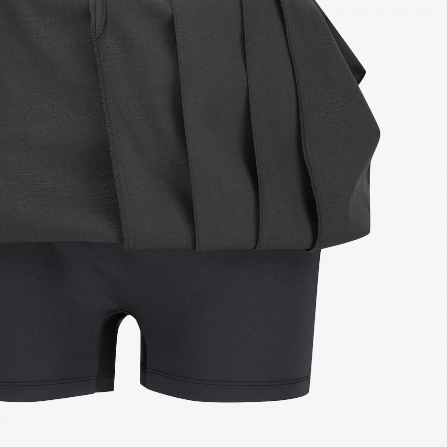 사우스케이프 여성 더블 벨트 울 플리츠 미디 스커트_다크 브라운