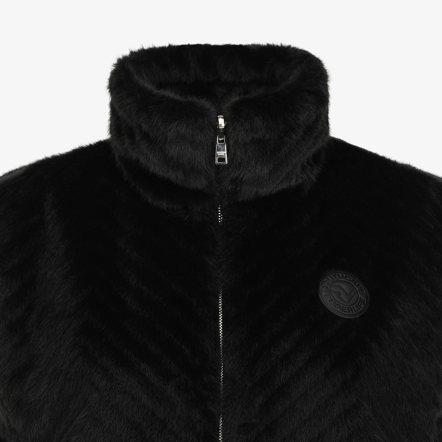 여성 사우스크로스 페이크 퍼 하이넥 리버시블 베스트_블랙