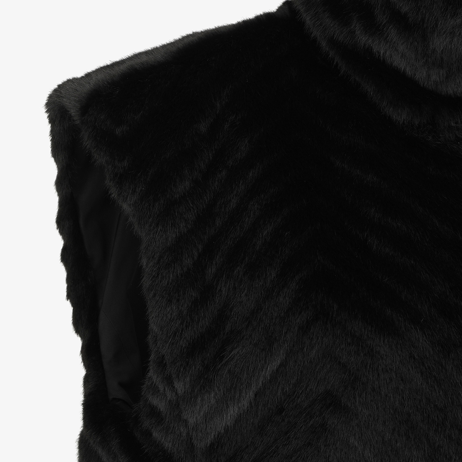 여성 사우스크로스 페이크 퍼 하이넥 리버시블 베스트_블랙