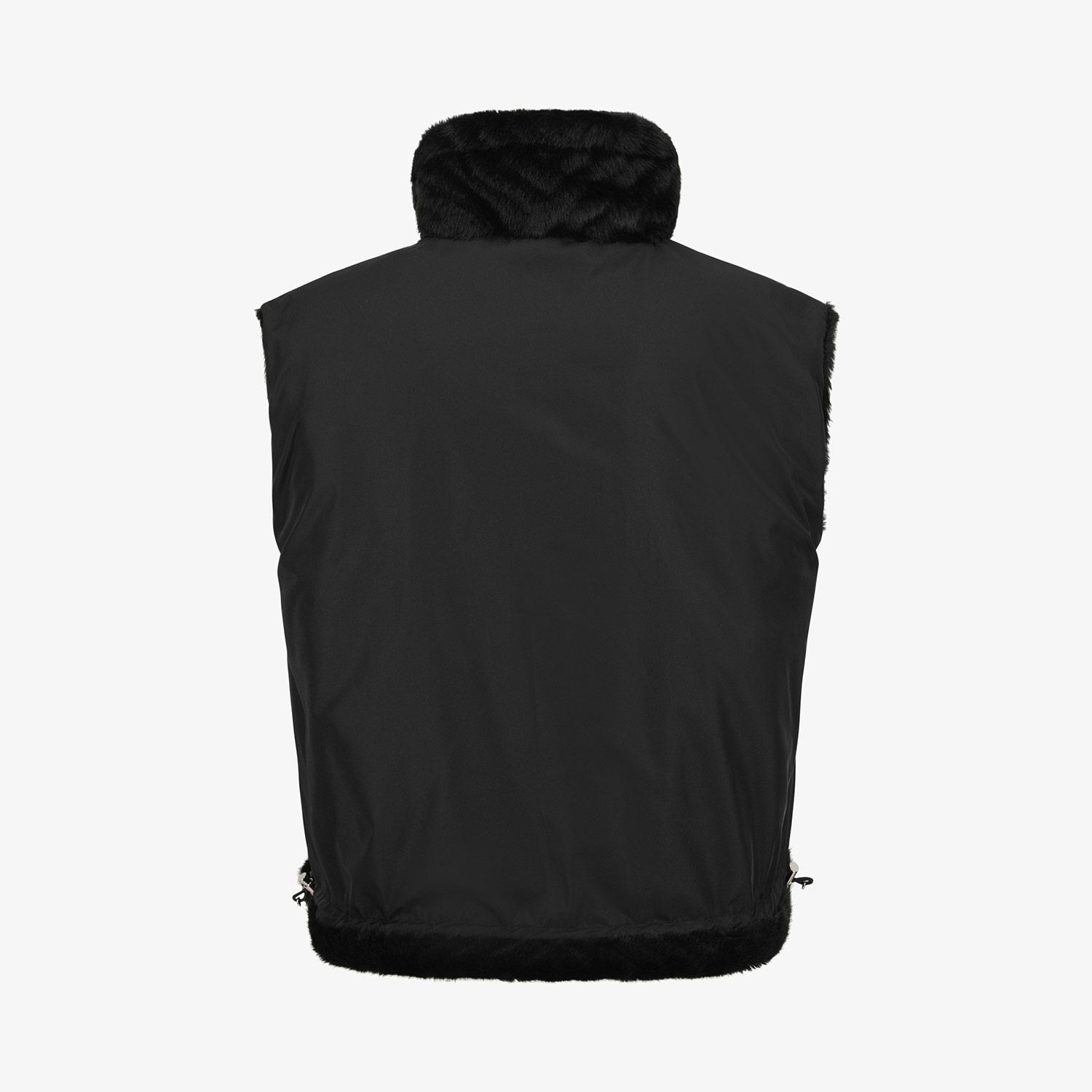 여성 사우스크로스 페이크 퍼 하이넥 리버시블 베스트_블랙