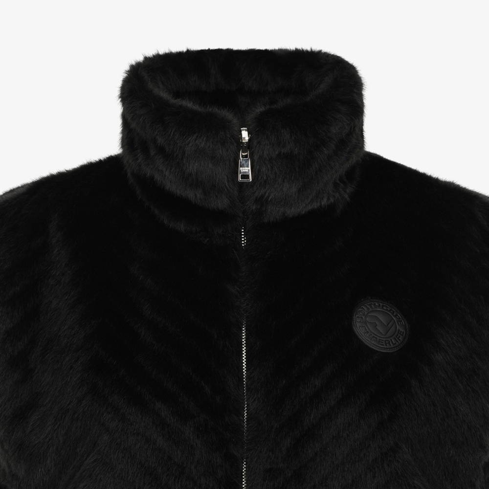 여성 사우스크로스 페이크 퍼 하이넥 리버시블 베스트_블랙