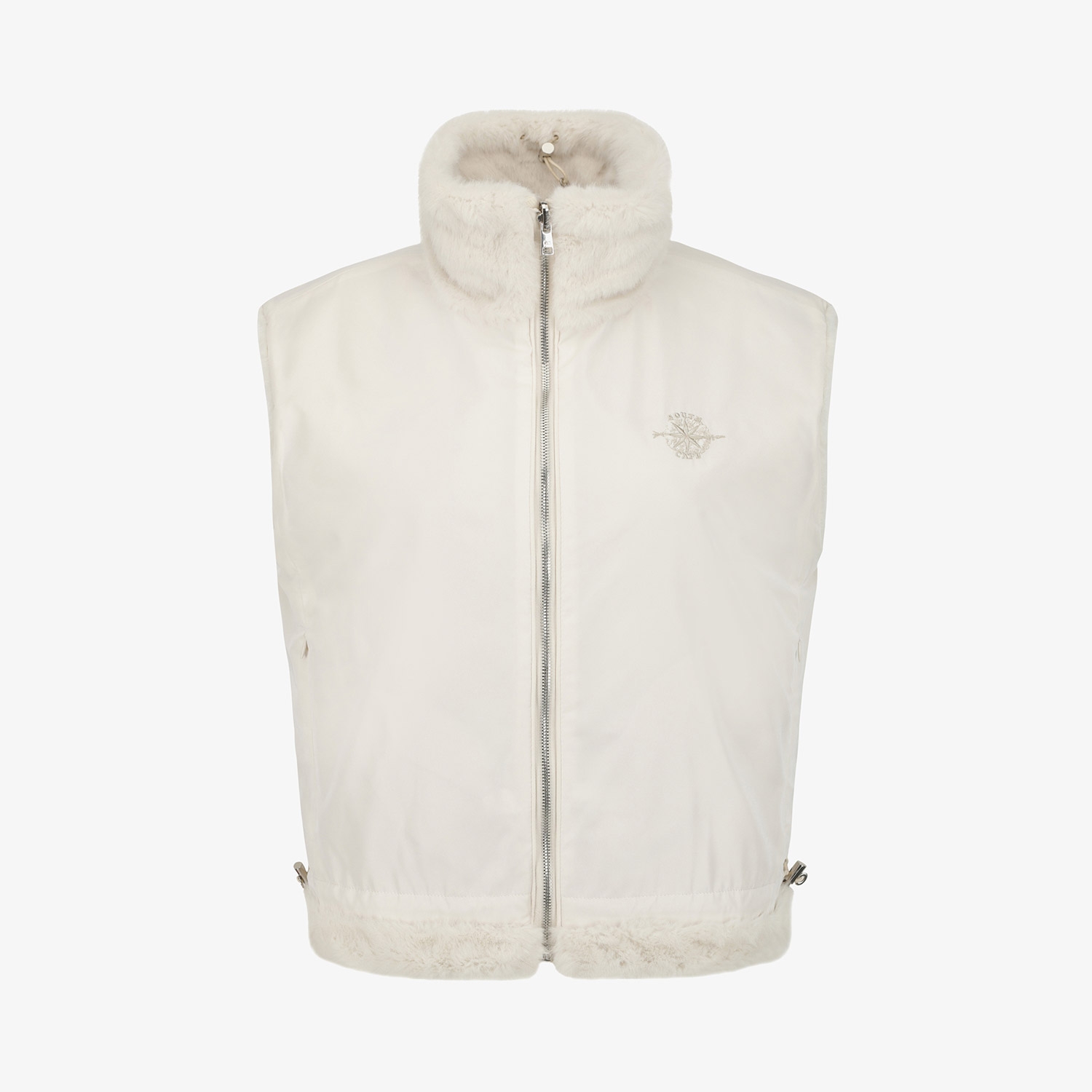 여성 사우스크로스 페이크 퍼 하이넥 리버시블 베스트_아이보리