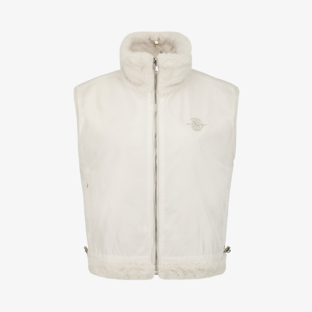 여성 사우스크로스 페이크 퍼 하이넥 리버시블 베스트_아이보리