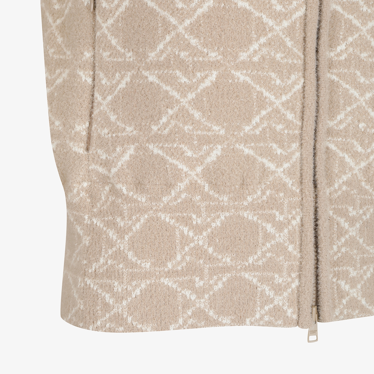 사우스케이프 여성 볼란테 자카드 니트 후드 집업_베이지