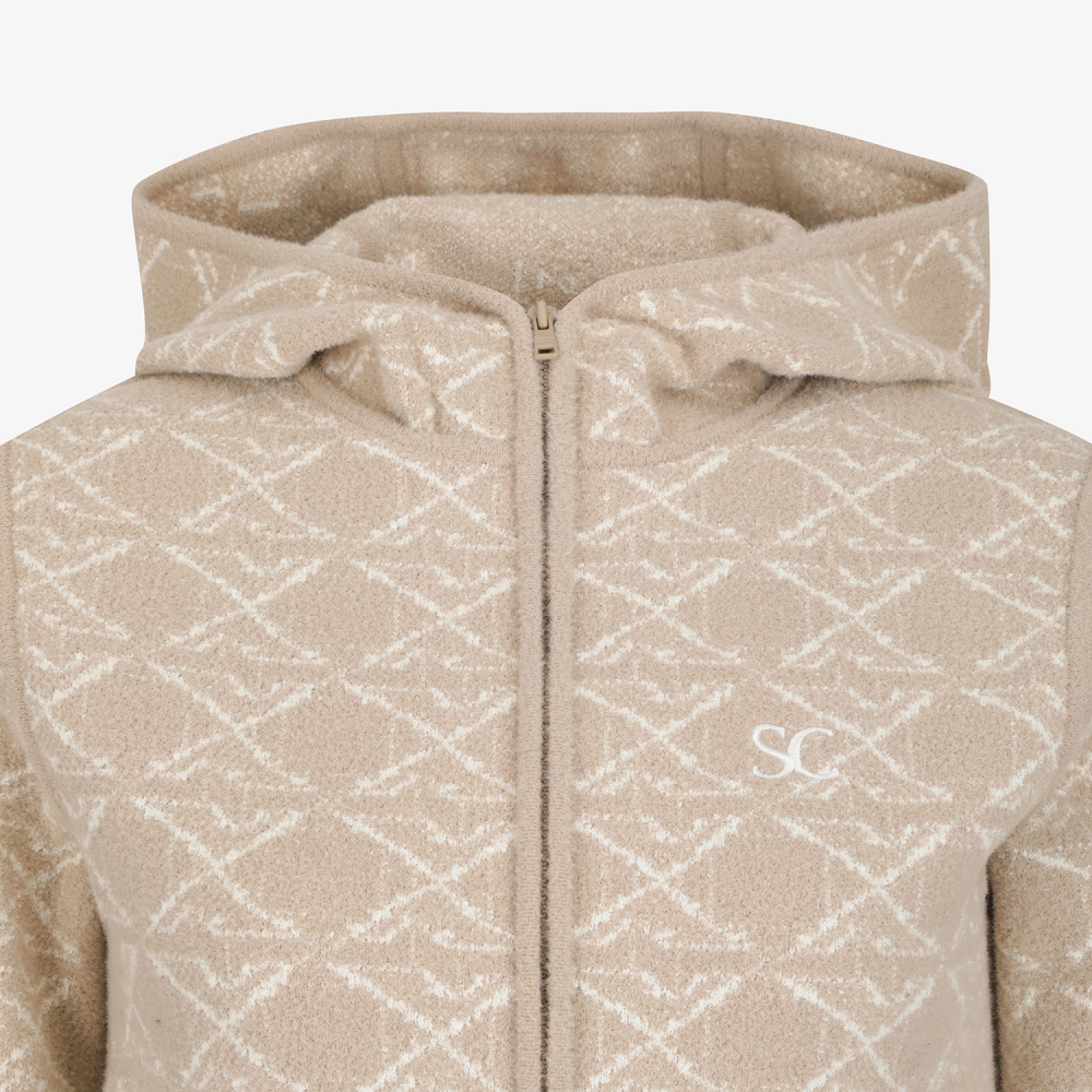 사우스케이프 여성 볼란테 자카드 니트 후드 집업_베이지